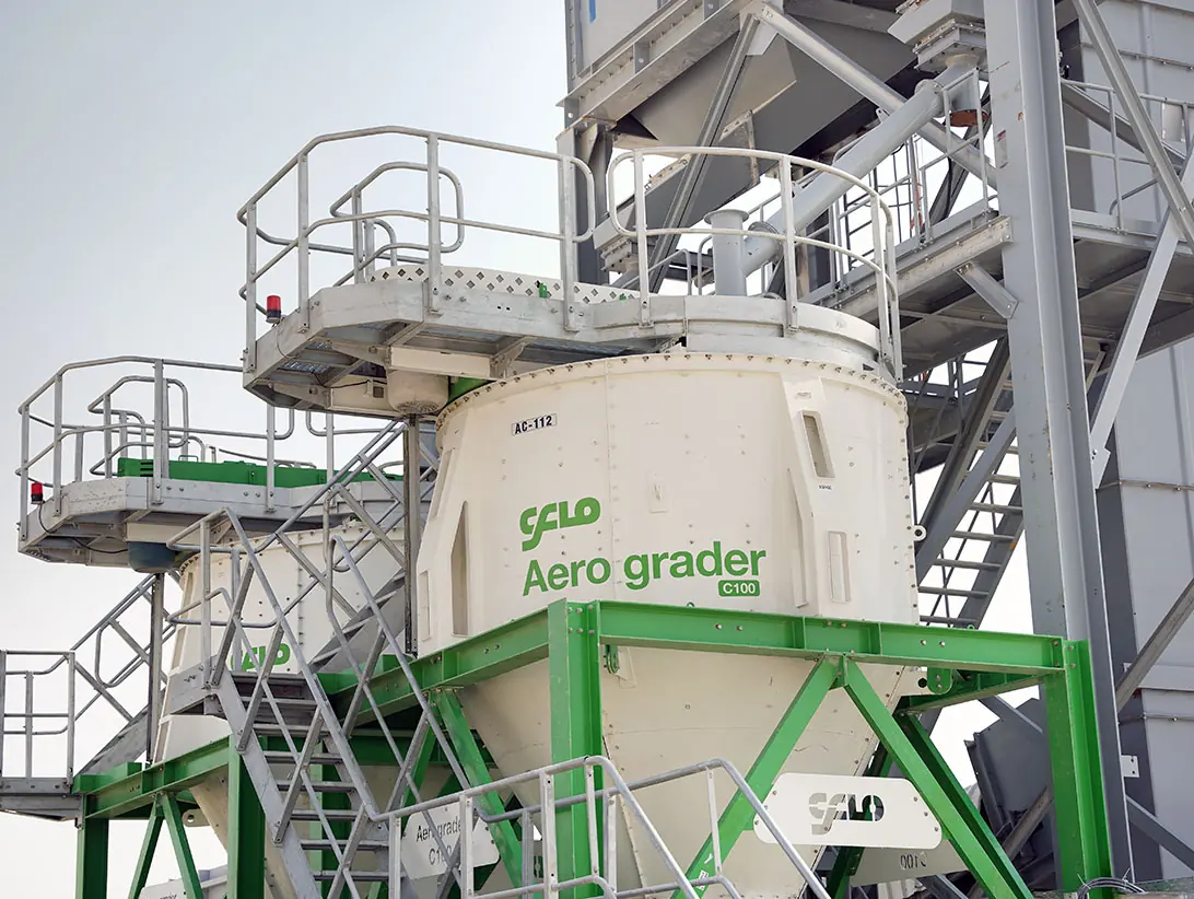 An Aerograder installation with feed silos on a frac sand plant