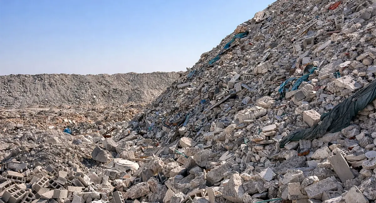 Mixed construction and demolition waste awaiting processing